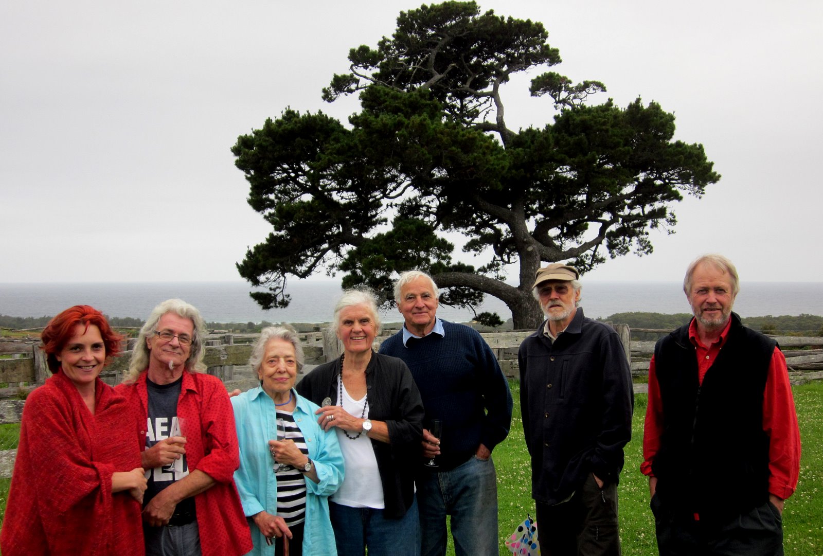 2012 - Resident members (italics) of Widdin Weddin land-holding artist’s company (now 25 acres in Wedderburn): from left to right, Teresa Bell (new member), Fred Braat, Elizabeth Cummings, Barbara Romalis, Nick Romalis, Roy Jackson, John Peart.